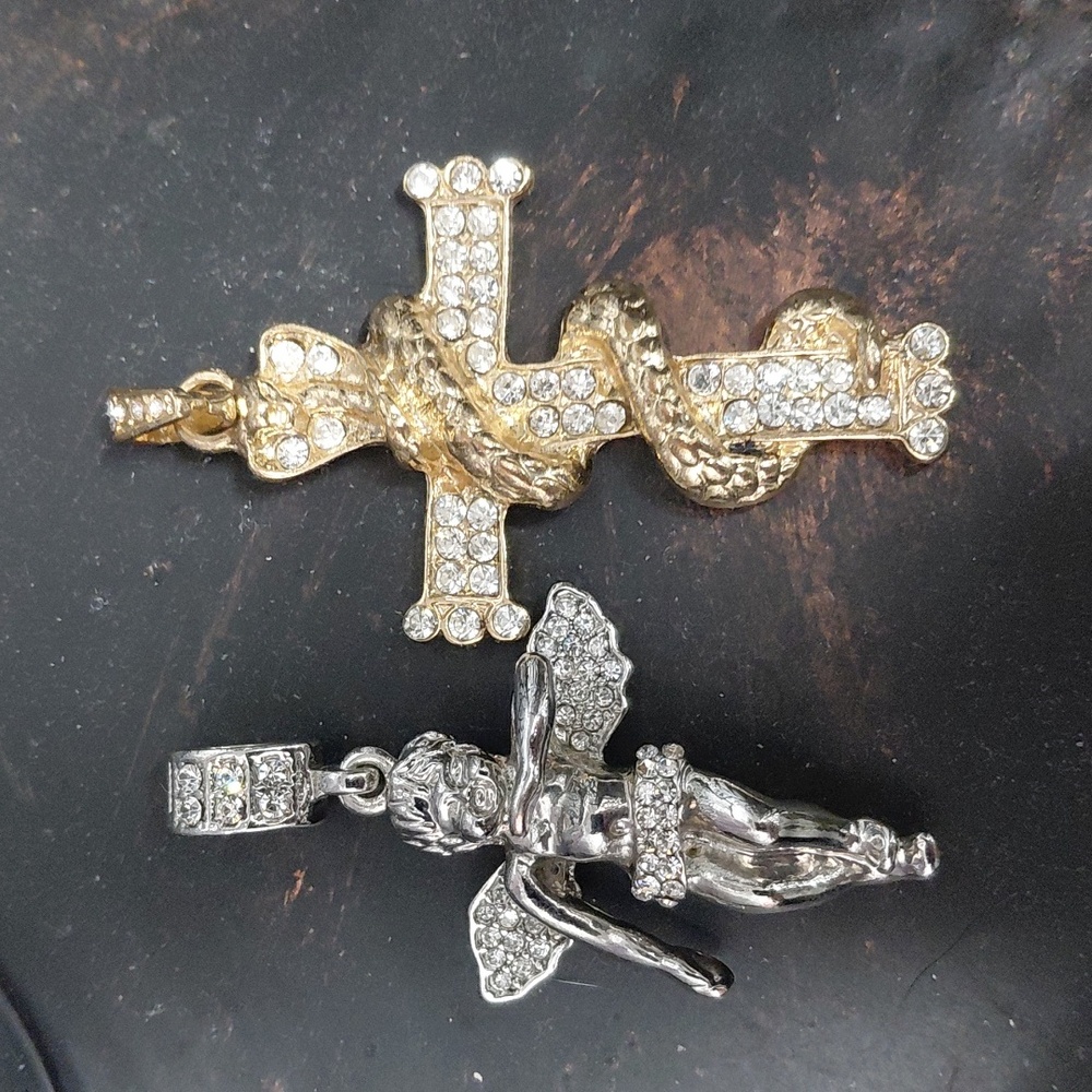 Gold and Silver Angel and Cross Pendant Set - Picture 2 of 4